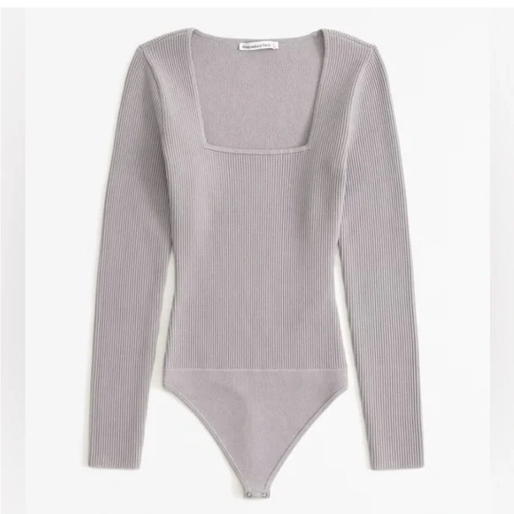 NWT Abercrombie & Fitch Long-Sleeve Ottoman Squareneck Bodysuit Taupe